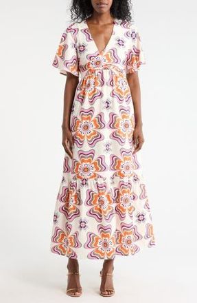 Ciebon Roselle Front Tie Maxi Dress in Cream Multi at Nordstrom Rack, Size X-Small