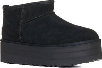 UGG Womens Ankle Boots Classic Ultra Mini Platform Black Calf Leather