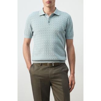 Mango Cable Stitch Polo Sweater in Aqua Green at Nordstrom, Size Medium