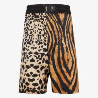 Roberto Cavalli Mixed Animal-Print Silk Shorts, Brand Size 50 ( US Size 34 )