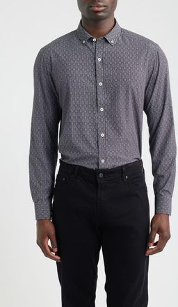 Johnston & Murphy XC+ Football Print Performance Button-Down Shirt in Black at Nordstrom, Size Xx-Large