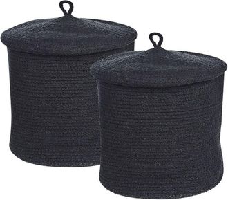Beliani Beliani - Set of 2 Braided Cotton Storage Laundry Baskets Bins Black Silopi