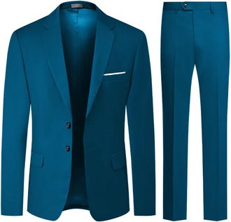 AlltheMen Mens Suits 2 Piece Regular Fit Wedding Dress Suit Two Buttons Business Suit Blazer Trousers Lake Blue XXL
