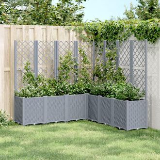 Berkfield Home Garden Planter with Trellis Blue Grey 160x160x140 cm PP | Size: 160 x 160 x 140 cm