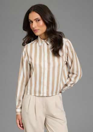 Laura Scott Hemdbluse LAURA SCOTT, Damen, Gr. 34, braun gestreift, Web, Obermaterial: 100% Polyester, gestreift, Blusen Hemdbluse, feminin f&uuml;r verschiedene Anl&auml;ss