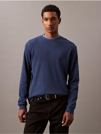 Calvin Klein Jeans Calvin Klein Mens Waffle Crewneck T-Shirt - Blue - XS