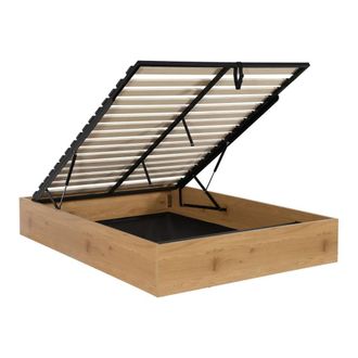 Sweeek Cama con caj&oacute;n y somier de l&aacute;minas 140x190cm, decoraci&oacute;n madera, roble