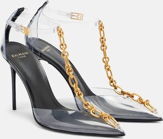 Balmain Chain-detail PVC slingback pumps