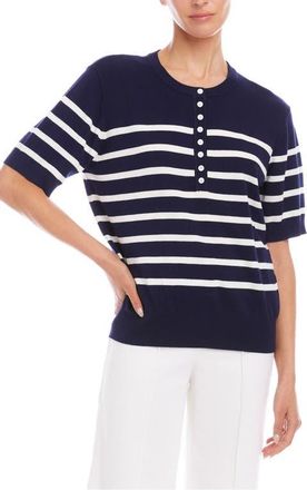 Karen Kane Stripe Henley Sweater in Navy/off White at Nordstrom, Size X-Small