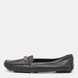Carolina Herrera CH Carolina Herrera Black Leather CHCH Logo Loafers Size 40