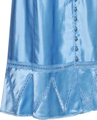 Paco Rabanne Satin with Lace Trim Midi Skirt - Blue