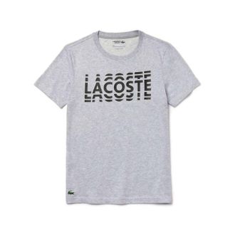Lacoste Mens Short Sleeve Graphic Cotton Tee In Silver Chine