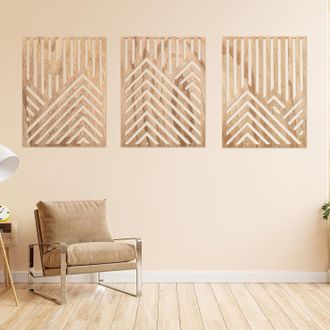 OEM Conjunto De 3 Esculturas De Pared Geom&eacute;tricas Modernas De Madera - Decoraci&oacute;n De Pared Minimalista Para Interiores Contempor&aacute;neos - Panel Hueco Tallad