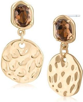Jardin Crystal Hammered Disc Drop Earrings in Champange/Gold at Nordstrom Rack
