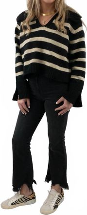 Olivaceous Womens Striped Collar Sweater In Black