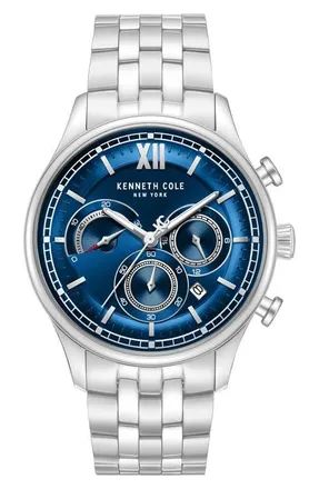 Kenneth Cole Multi-Function Chronograph Bracelet Watch in Blue/silver at Nordstrom