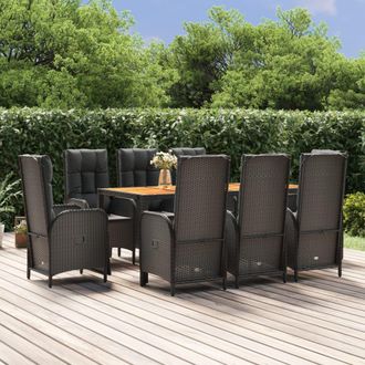 vidaXL Set De Comedor De Jard&iacute;n 9 Pzas Y Cojines Rat&aacute;n Sint&eacute;tico Negro Vidaxl