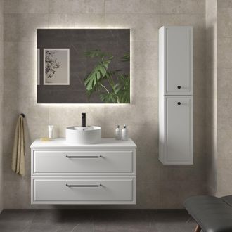 Cygnus Bath Mueble De Ba&ntilde;o Runa 100cm Blanco Mate 2 Cajones Lavabo Sobre Encimera 1 Poza Porcelana