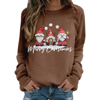 Generic Christmas Sweatshirt for Women UK Long Sleeve Pullover Xmas Graphic Print Tops Loose Casual Crew Neck Jumpers Winter Holiday Funny Sweaters Brown