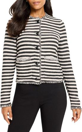 Nic+Zoe NIC+ZOE Petite Striped Fringe Mix Femme Knit Linen-Blend Jacket
