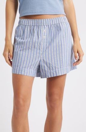 Open Edit Oversize Boyfriend Boxer Shorts in Blue Tempest Kristen Stripe at Nordstrom Rack, Size Small