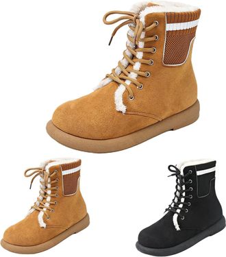 Generic Lace-Up Ankle Boots for Women Suede Thickened Warm Faux Fur Lined Boots Winter Insulated Mid-Calf Booties Ladies Outdoor Casual Non Slip Combat Boot B