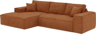 Vente-Unique Sof&aacute; cama rinconera izquierda expr&eacute;s de pana terracota - Cama de 140 cm - Colch&oacute;n de 13 cm viscoel&aacute;stico - AMELIA