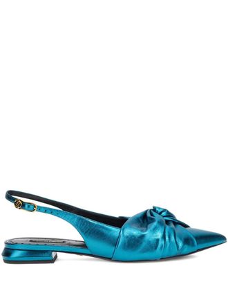 Roberto Cavalli knot-detail pointed-tooe flat pumps - women - Bos Taurus/Goat Skin/Sheepskin - 37 - Blue