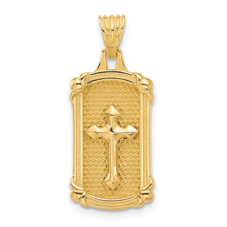 Diamond2Deal 14k Yellow Gold Polished Textured Dog Tag Cross Pendant