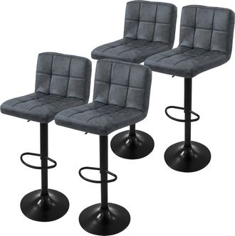 ML Design Ml-design - Set 4x Taburetes De Bar De Piel Sint&eacute;tica Antracita, Sillas De Mostrador Giratorias 360&deg; Con Altura Regulable 63 - 83 Cm, Asiento De Bistr