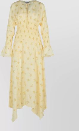 Ganni viscose dress with asymmetric hem and floral pattern