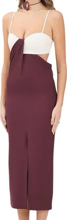 Patrizia Pepe Two-Tone Fitted Midi Dress With Asymmetrical Draped Detail