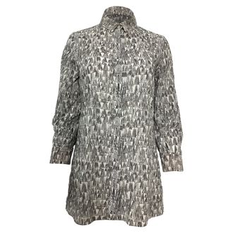 Akris Asagao Print Tunic Blouse in Black and White Cotton Voile