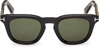 Tom Ford 48mm Square Sunglasses in Shiny Black /Green Lens at Nordstrom