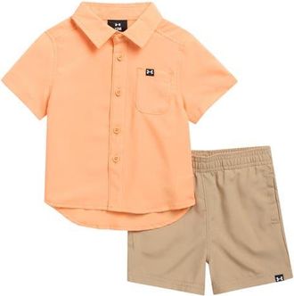 Under Armour Kids Drift Tide Button-Up Shirt & Shorts Set in Orange Block at Nordstrom, Size 12M