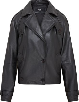 Infinity Leather Womens Cropped Oversized Trench Leather Jacket - Canberra