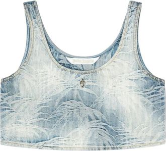 Palm Angels Palms Jacquard Denim Cropped Top - Dames - Tops zonder mouwen - Blauw - S - Denim - Tops