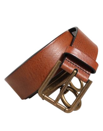 Dolce & Gabbana Brown Leather Side Rings Brass Buckle Mens Belt