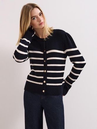 Phase Eight Grace Button-Front Round Neck Cardigan in Navy/ivory at Nordstrom, Size X-Small