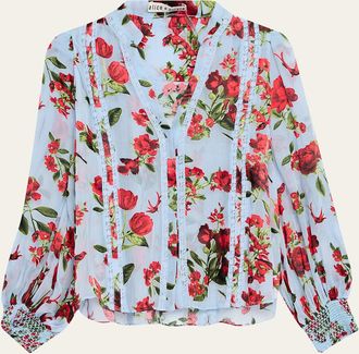 Alice & Olivia Arlette Floral Lace-Trim Blouse