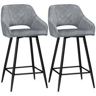 HOMCOM Bar Stools Set of 2 - Velvet-Touch Fabric Counter Height Bar Chairs Grey | TJ Hughes