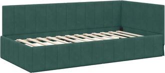 vidaXL Corner Bed Frame with Headboard Dark green 90 x 200 cm Velvet vidaXL