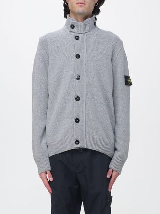 Stone Island Cardigan in misto lana vergine con collo alto e patch logo