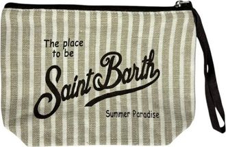 MC2 Saint Barth Clutches, female, Beige, Size: ONE SIZE Striped Beige and White Linen Bag