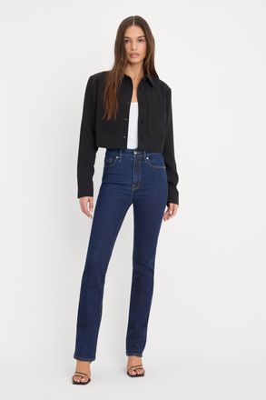 Good American Womens Good Legs Straight Jeans | Extra Stretch, Flat Tummy Tech, Gap-Proof Waistband Long | Deepblue, 04 Size 8 | Good America