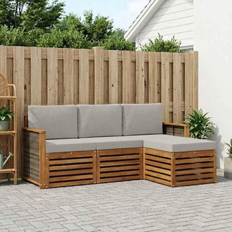 vidaXL Vidaxl Set Di Divani Da Esterno 4 Pz Naturale E Grigio Chiaro