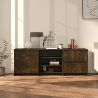vidaXL Vidaxl - Aparador De 3 Piezas Madera Manufacturada Color Roble Ahumado