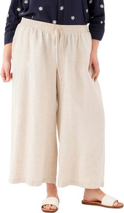 Karen Kane Wide Leg Drawstring Linen Pants in Oatmeal at Nordstrom, Size 3X