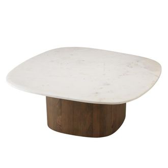 Macabane Mesa de centro de 80 x 75 cm con tablero de m&aacute;rmol blanco