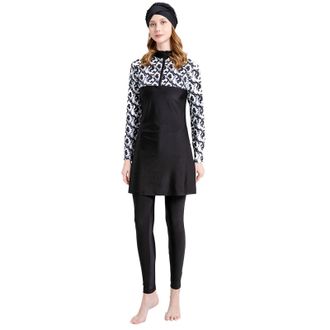 Generic Ladies Muslim Swimwear 3 Piece Set Full Cover Long Sleeve Tops & Swim Leggings Conservative Burkini Islamic UV Swim Suit Surfing Costume